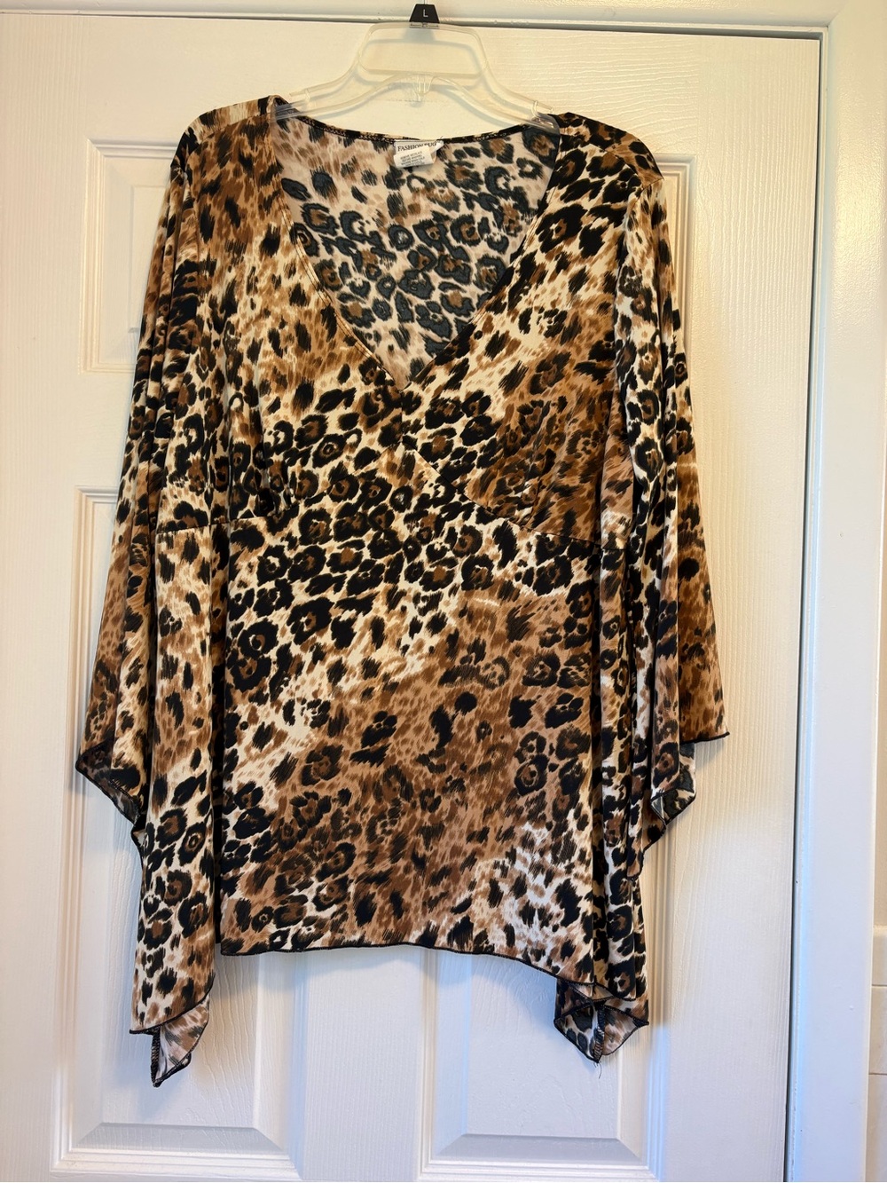 Fashion Bug Leopard Print V-Neck Tunic - Brown Black Cream Womens 2X / 3X